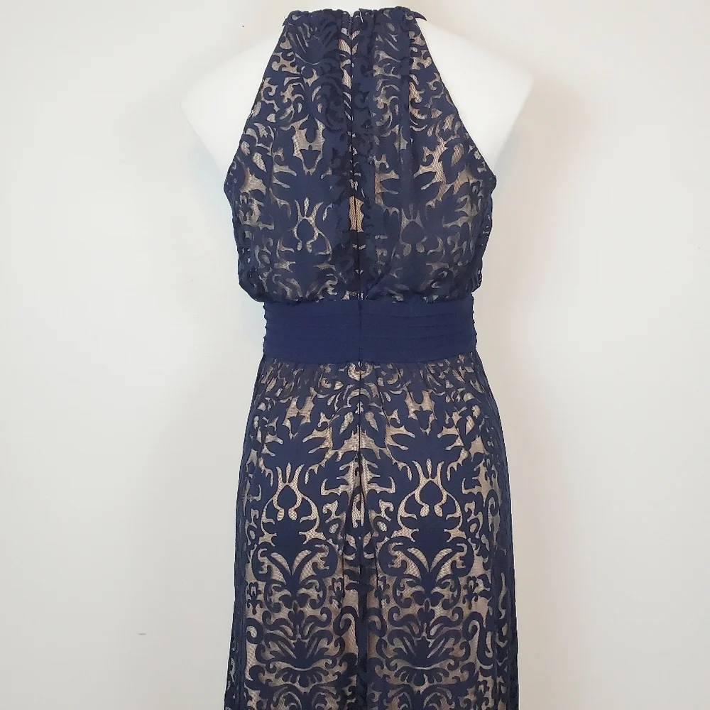 MAGGY LONDON | Blue Lace Halter Maxi Dress - Picture 5 of 7